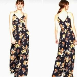 NWT Spring Navy Blue Floral Dressy Jumpsuit High Leg Slit Sexy